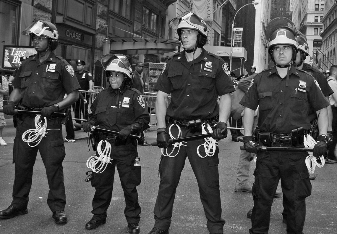 Occupy Wall Street NYPD officers block street