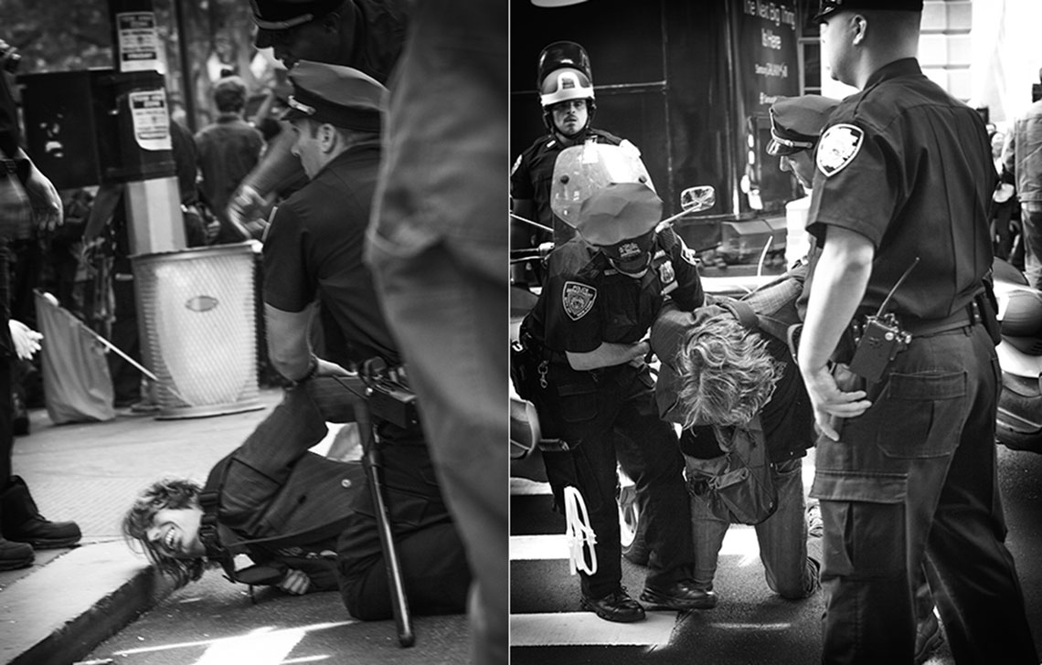 Occupy Wall Street NYPD arresting protestor handcuffing on the ground